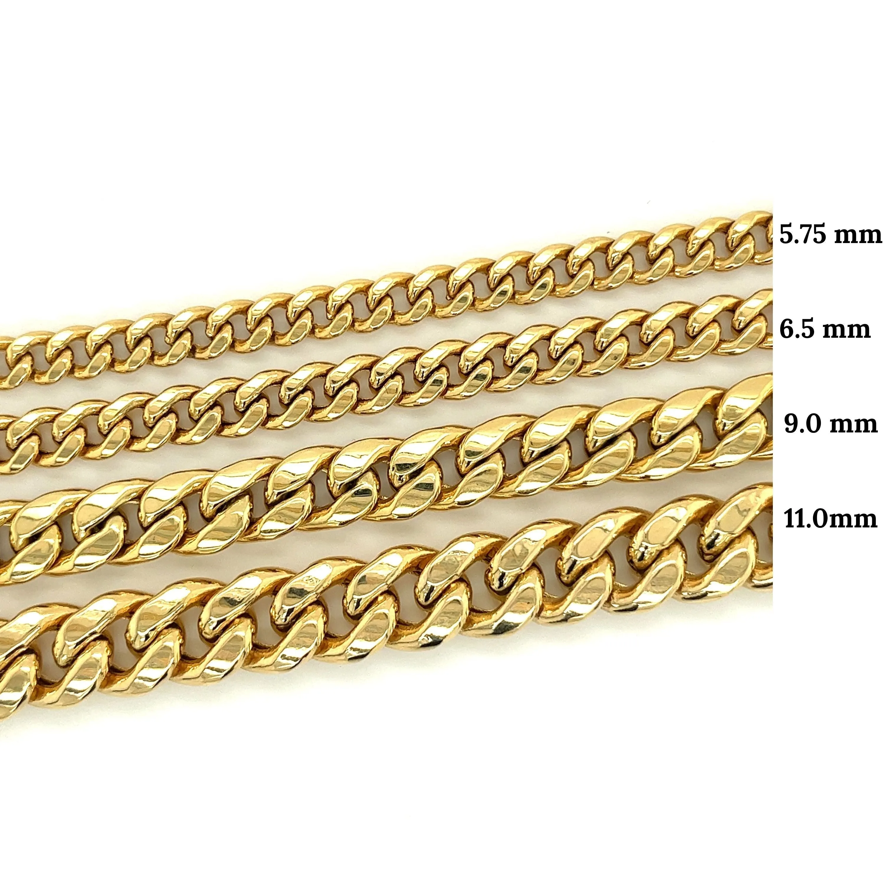 14K Solid Gold Miami Cuban link Chain 8 Inches 5.75-13.5 MM