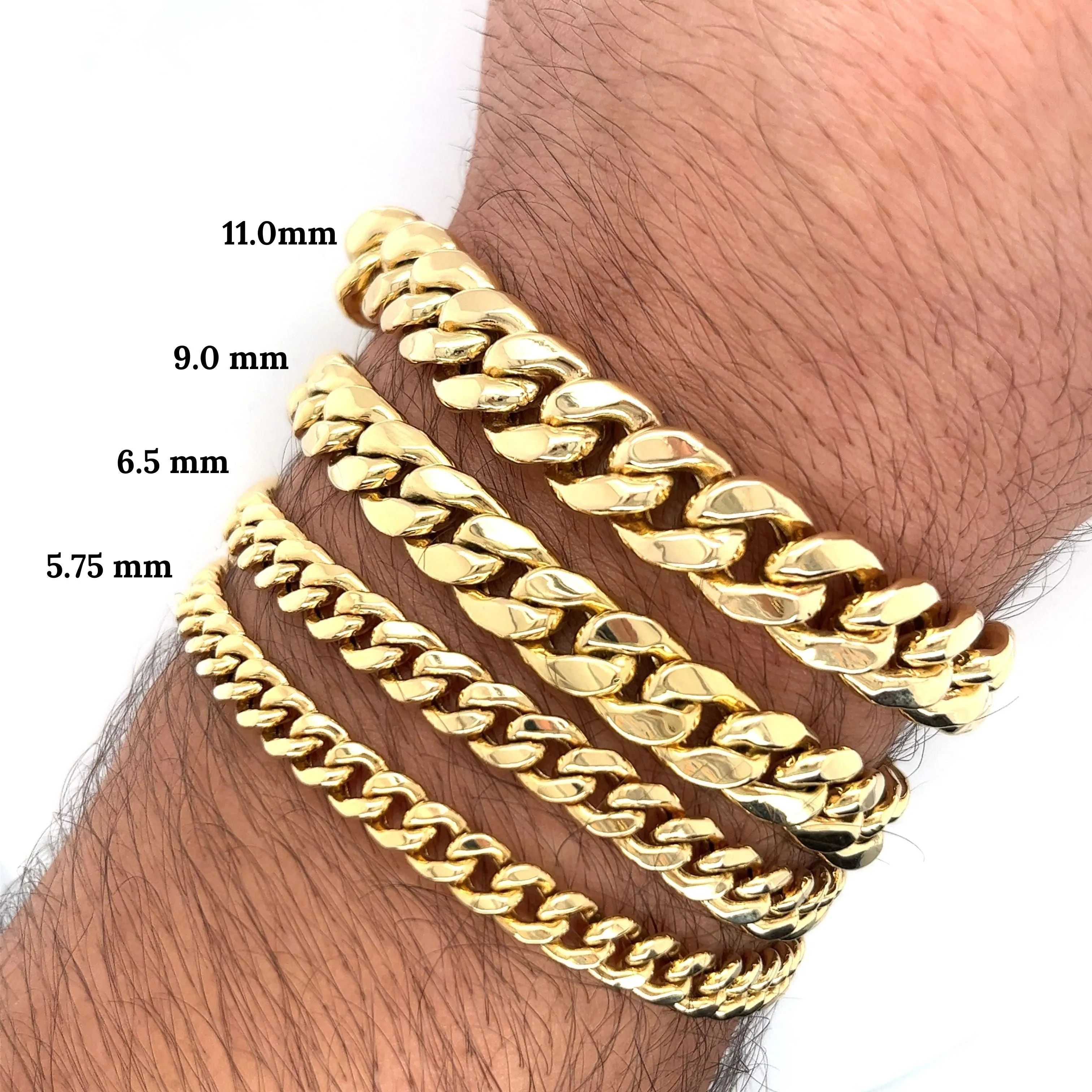 14K Solid Gold Miami Cuban link Chain 8 Inches 5.75-13.5 MM