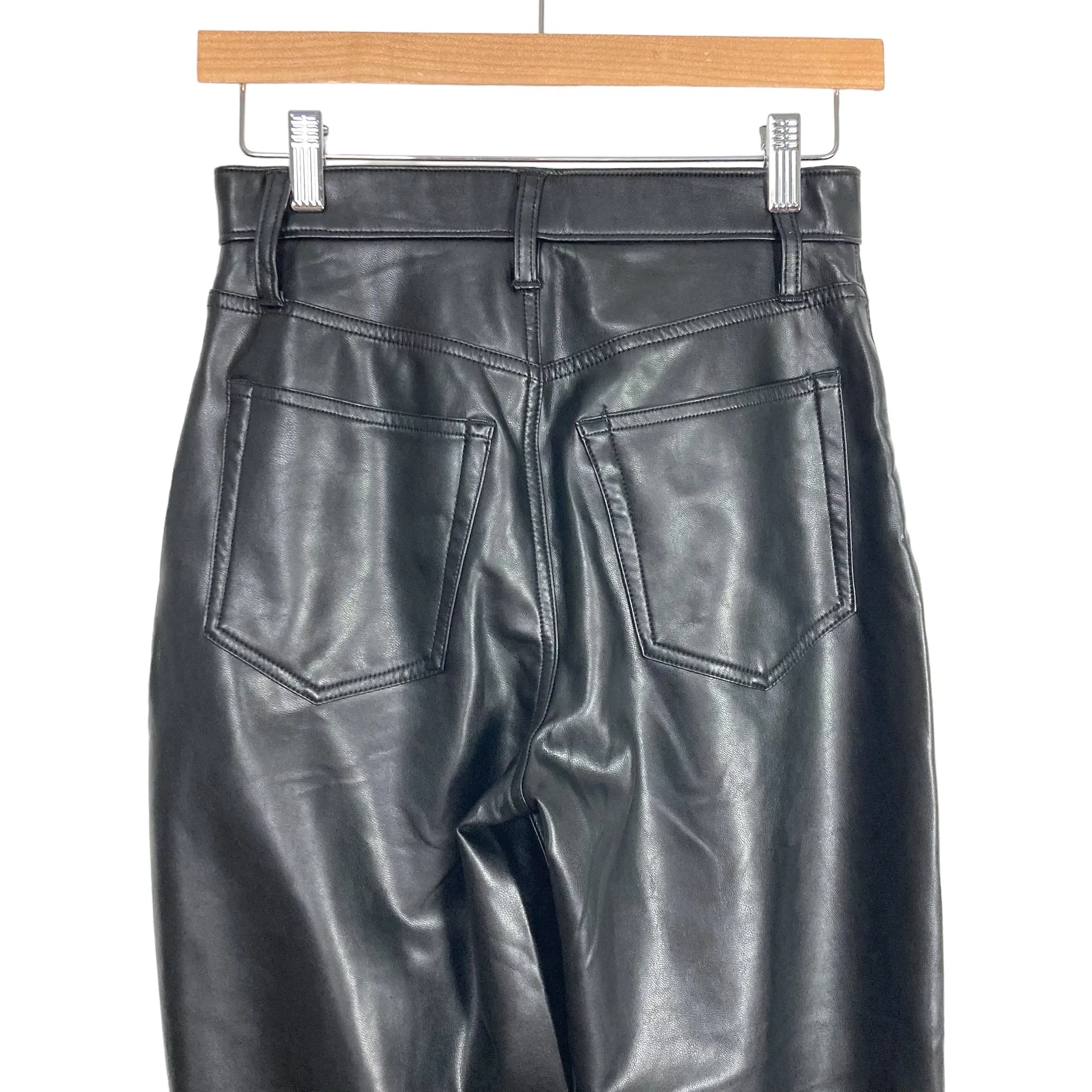 Abercrombie & Fitch Black Faux Leather Ultra High Rise 90's Straight Pants- Size 26/2 Short (sold out online, Inseam 27.5”)