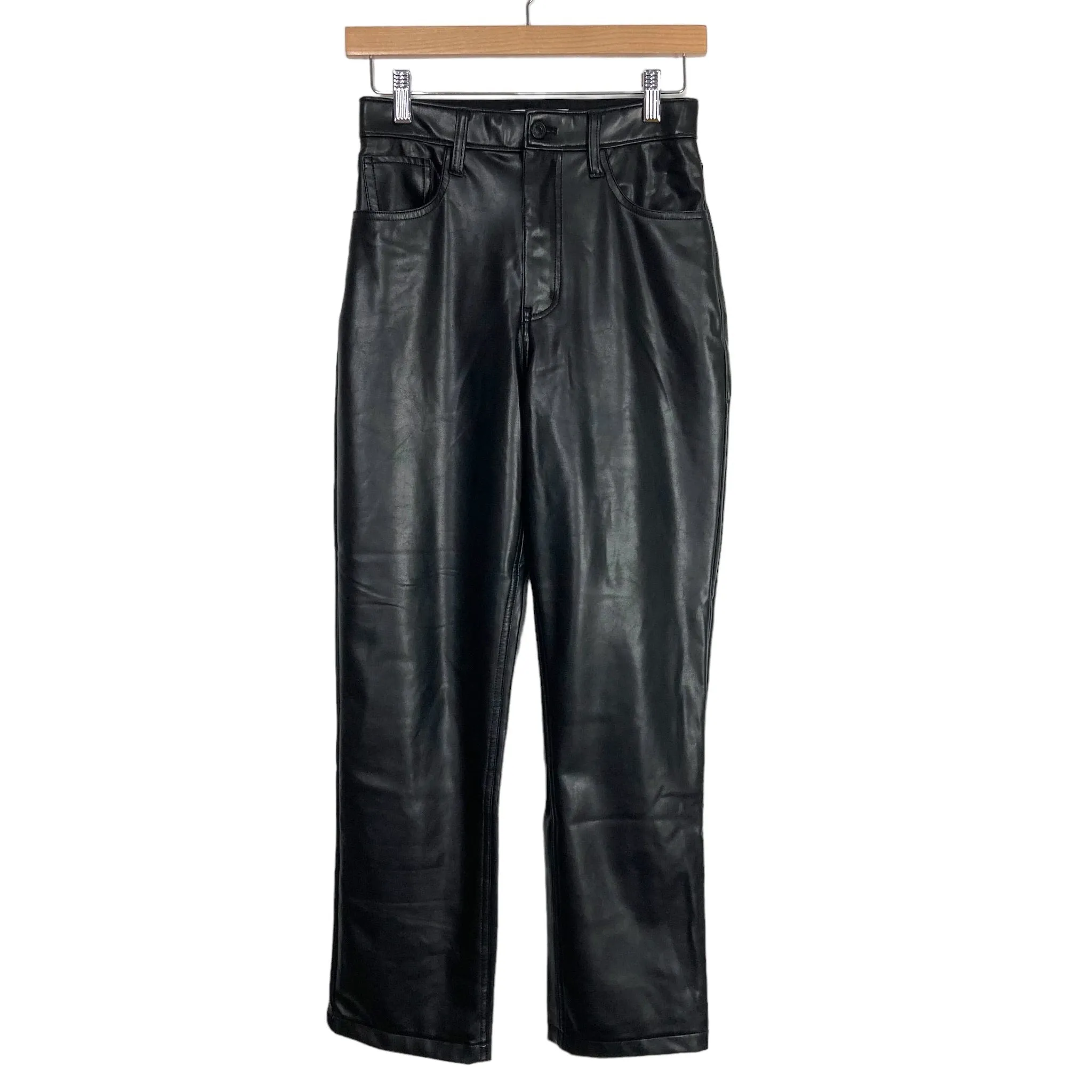 Abercrombie & Fitch Black Faux Leather Ultra High Rise 90's Straight Pants- Size 26/2 Short (sold out online, Inseam 27.5”)