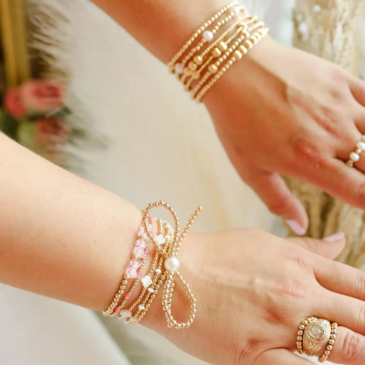 Beaded Blondes | Gold Bow Bracelet with Pearl Accent