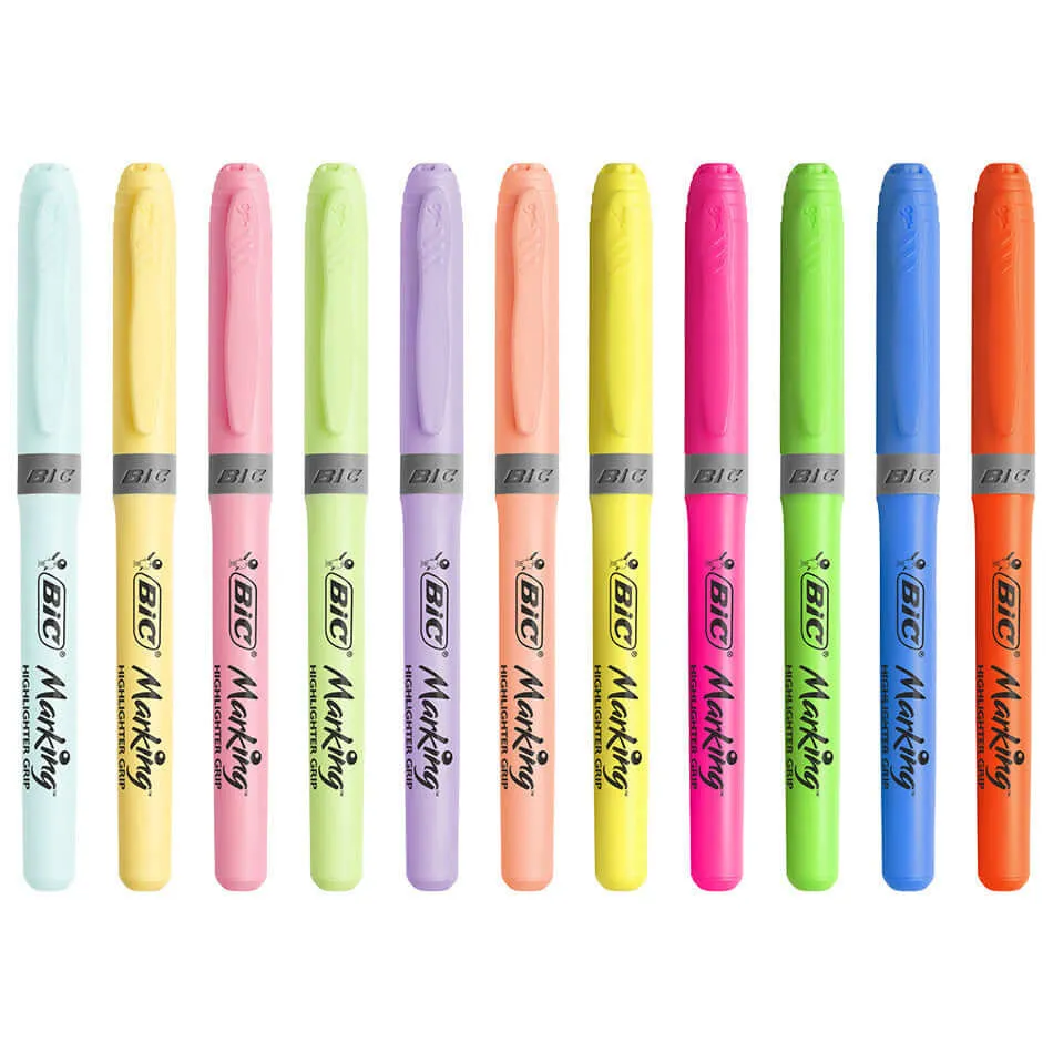 BIC Grip Highlighter Pastel Assorted Set of 12