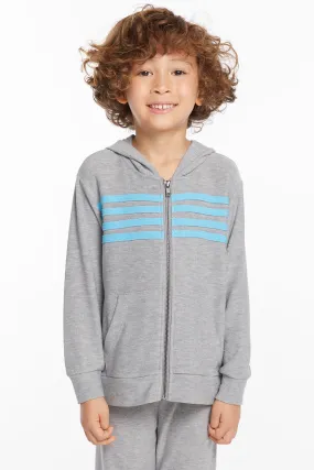 Boys Heather Grey Zip Up Hoodie with Strapping