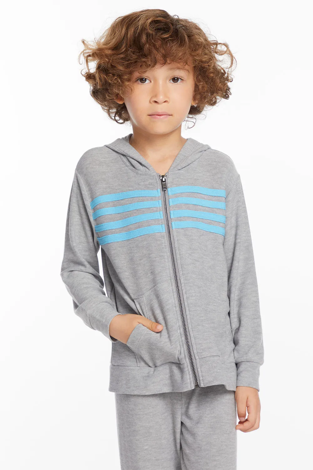 Boys Heather Grey Zip Up Hoodie with Strapping