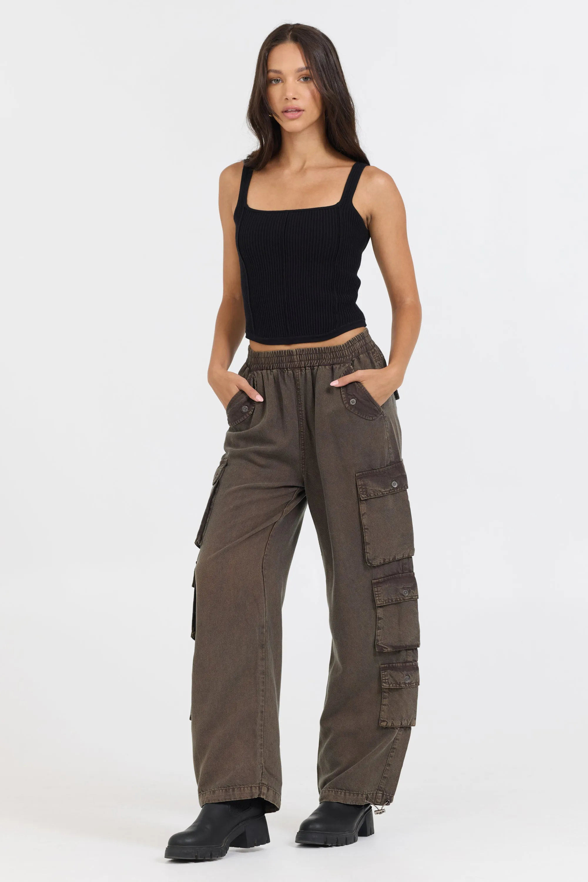 Brown Tencel Cargo Pant