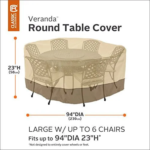 CLASSIC ACCESSORIES VERANDA ROUND PATIO TABLE & CHAIR SET COVER - DURABLE AND WATER RESISTANT OUTDOOR FURNITURE COVER, LARGE (78942)