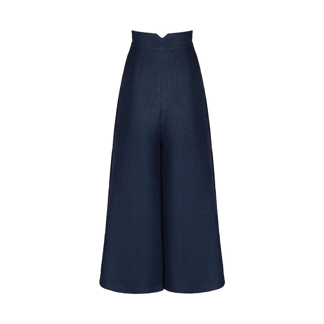 Cropped High-Waist Pants Linen