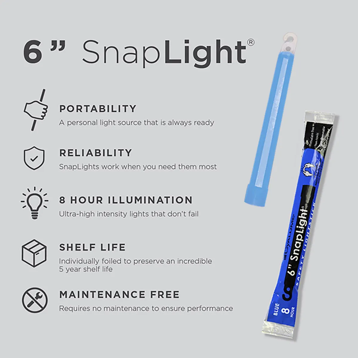 Cyalume SnapLight Lightstick 8 Hour 6”  Blue