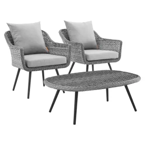 Endeavor 3 Piece Outdoor Patio Wicker Rattan Armchair and Coffee Table Set