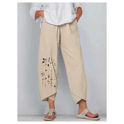 Flower Print Splited Pants