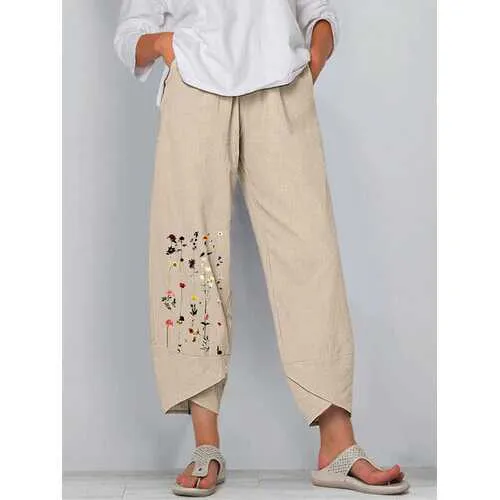 Flower Print Splited Pants