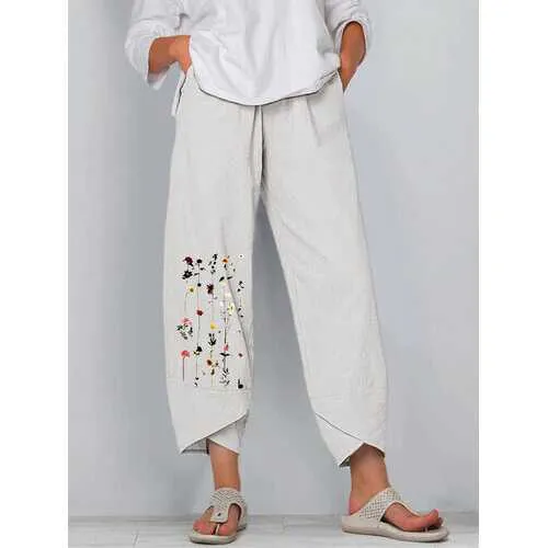 Flower Print Splited Pants