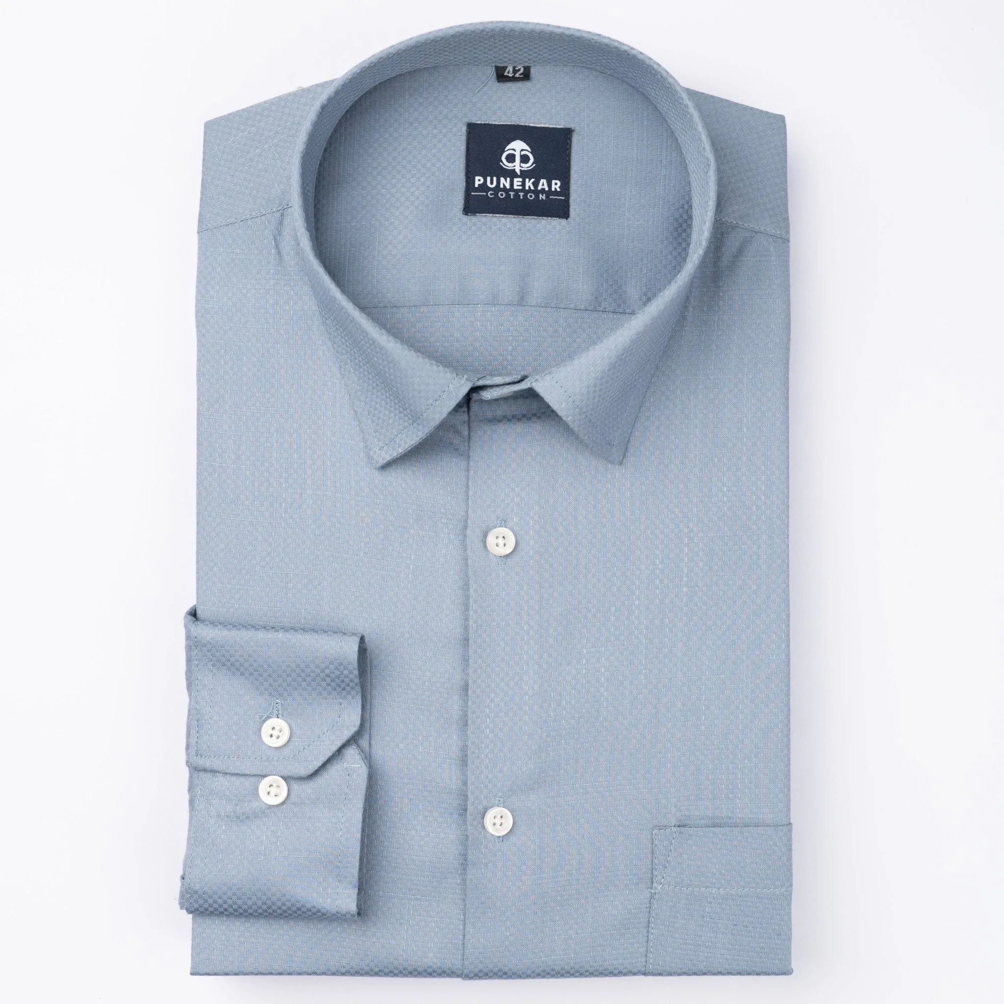 Light Blue Color Dobby Cotton Shirt For Men