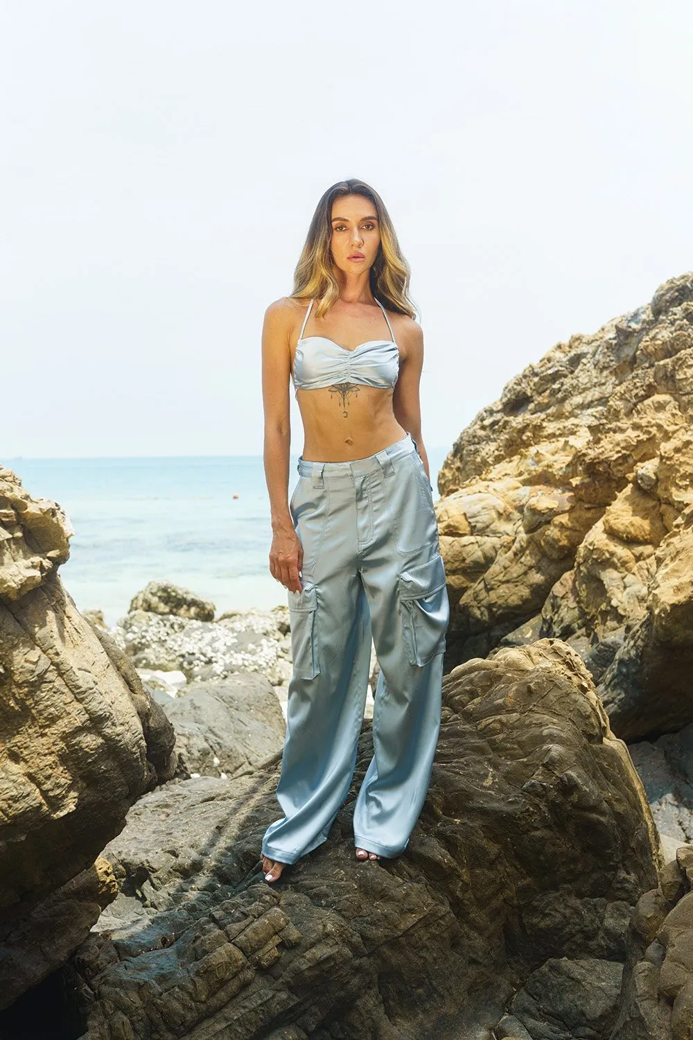 Light Blue Satin Utility Pants