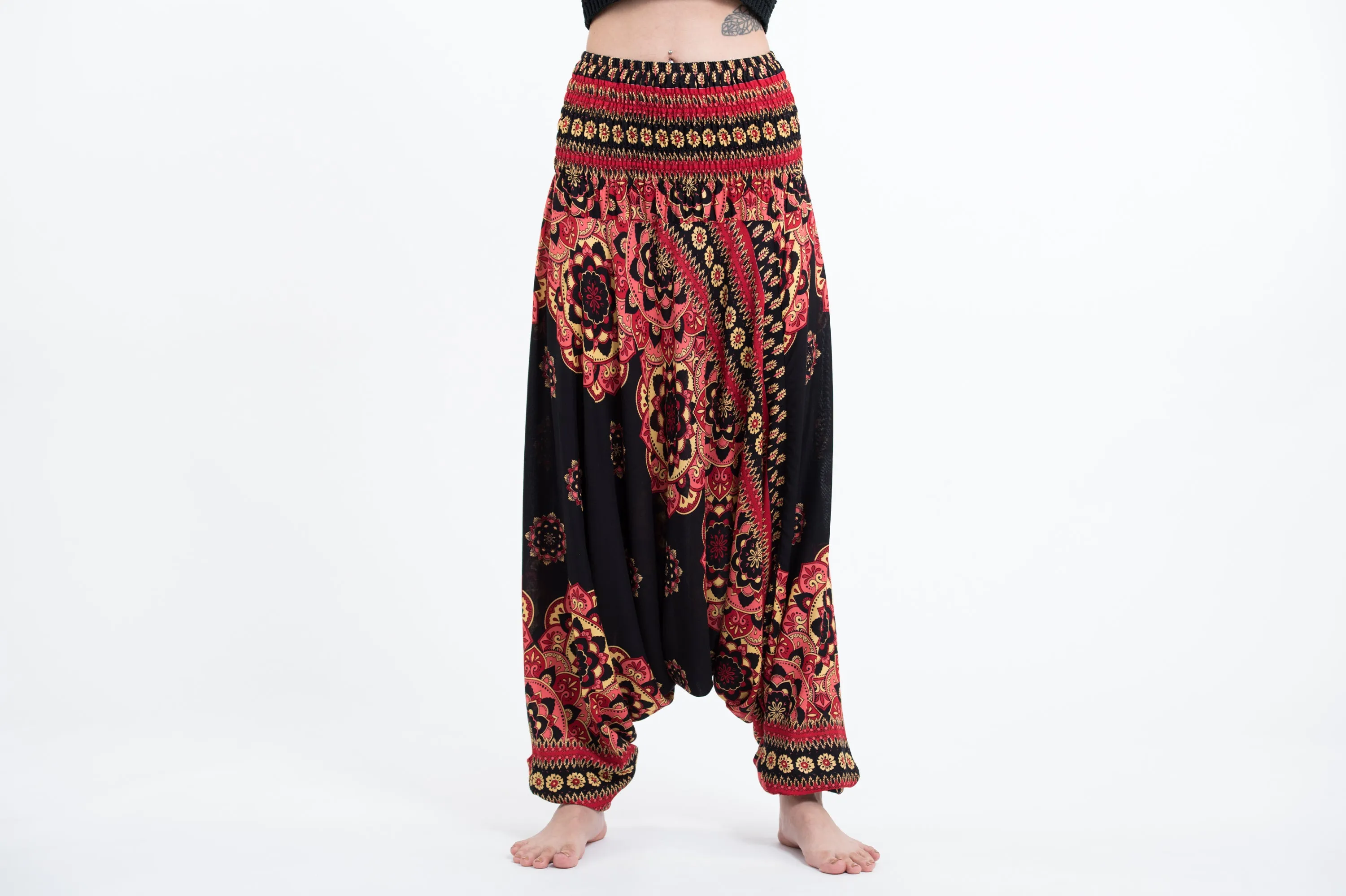 Lotus Mandalas 2-in-1 Jumpsuit Harem Pants in Black