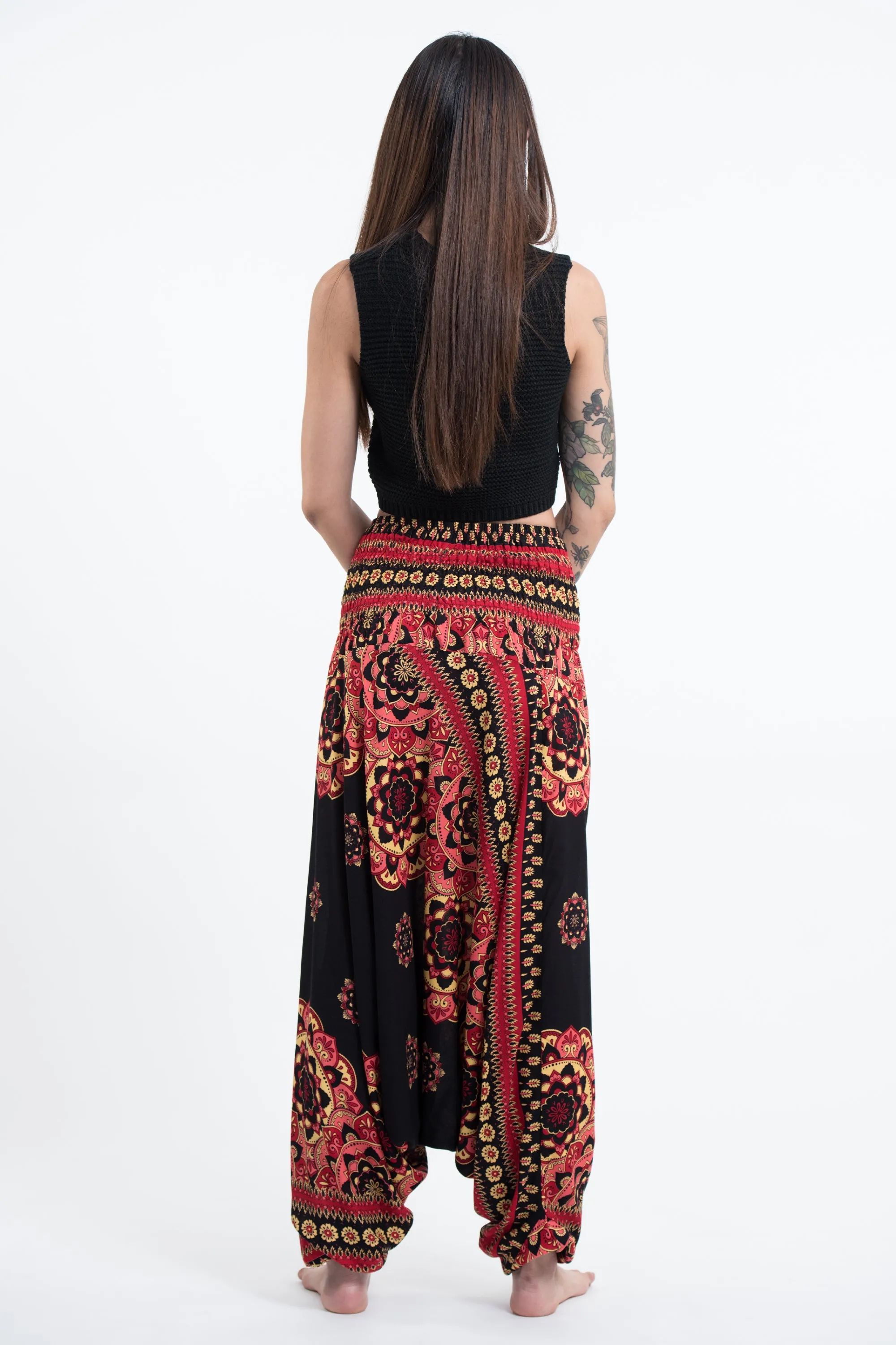 Lotus Mandalas 2-in-1 Jumpsuit Harem Pants in Black