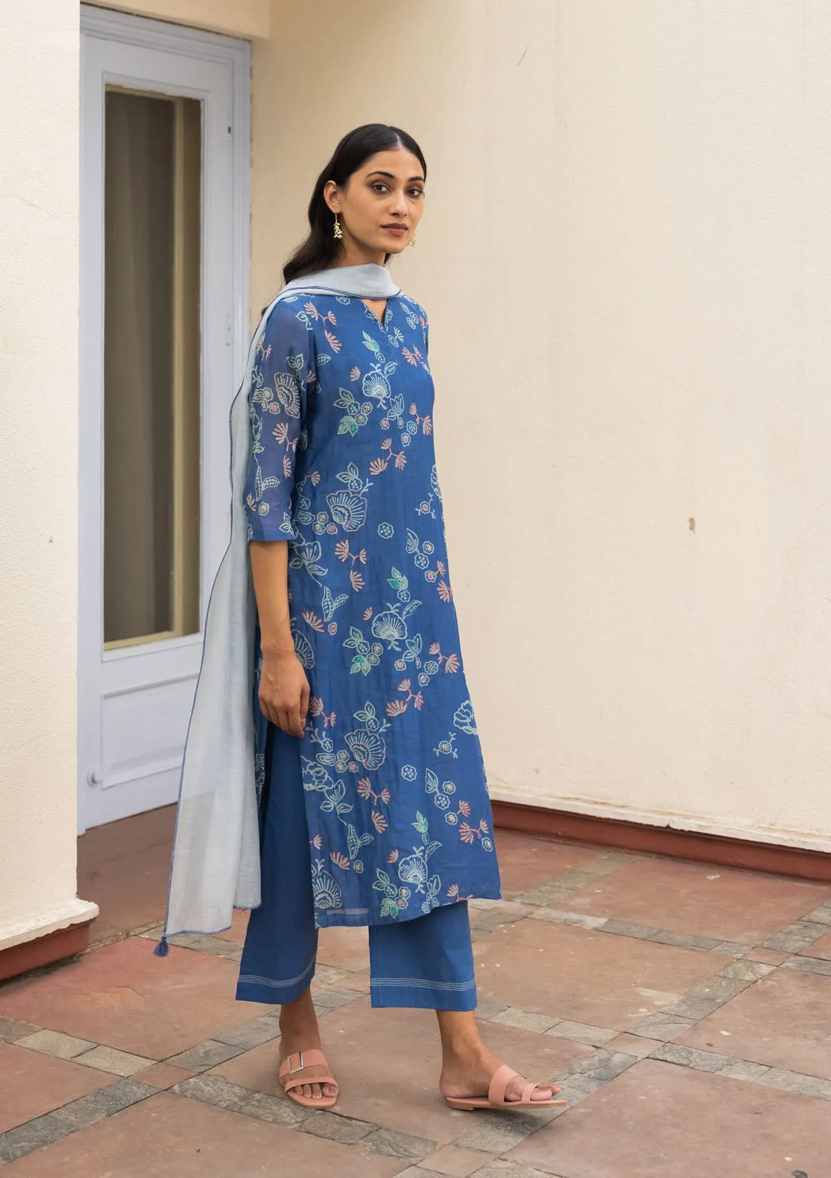 Ocean Blue Floral Kurta Set