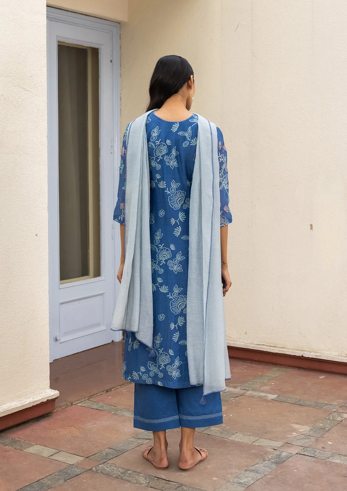 Ocean Blue Floral Kurta Set