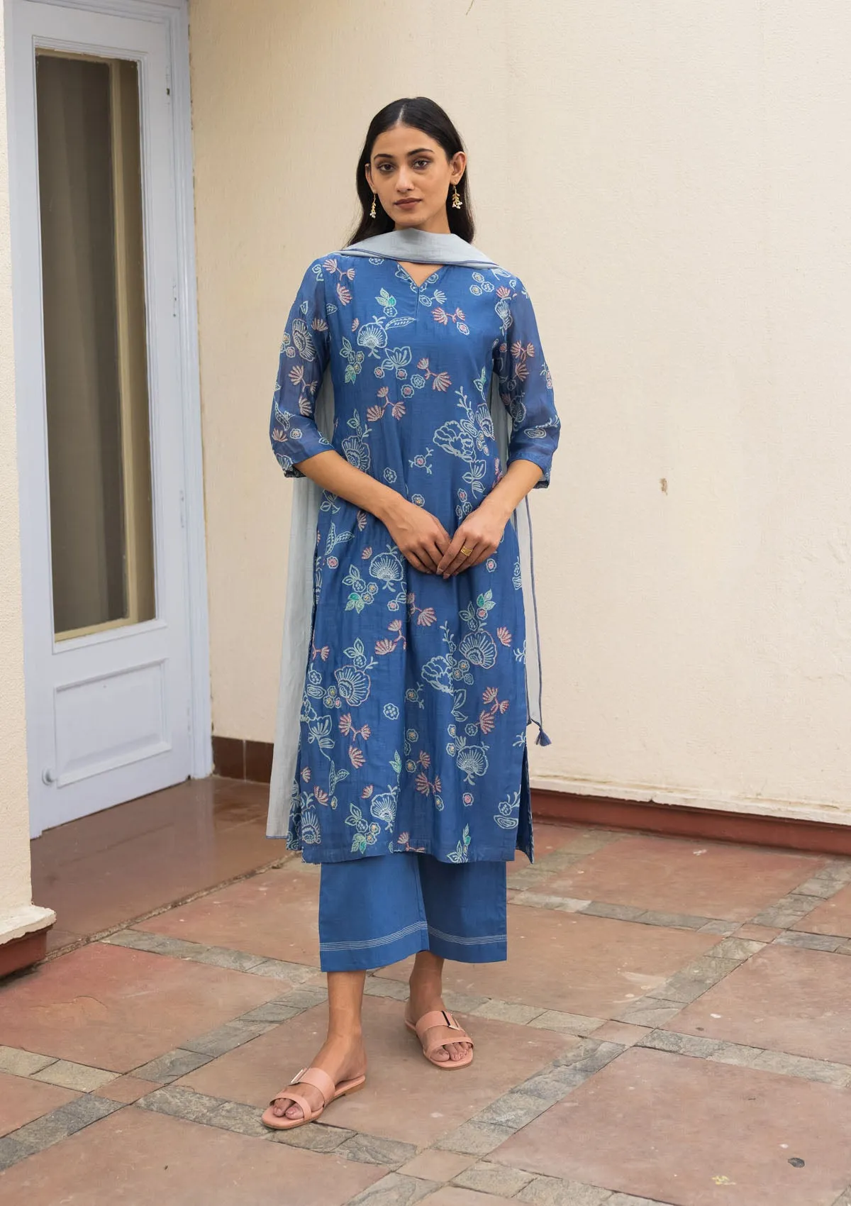 Ocean Blue Floral Kurta Set