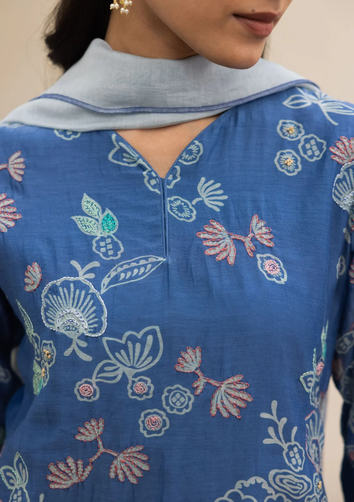 Ocean Blue Floral Kurta Set