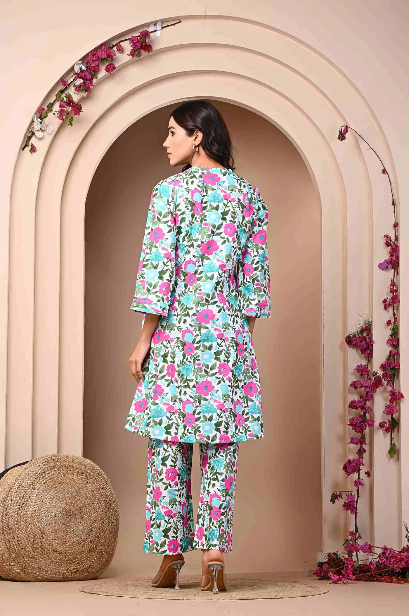 Pure Cotton Flower Print kurti Pant Set