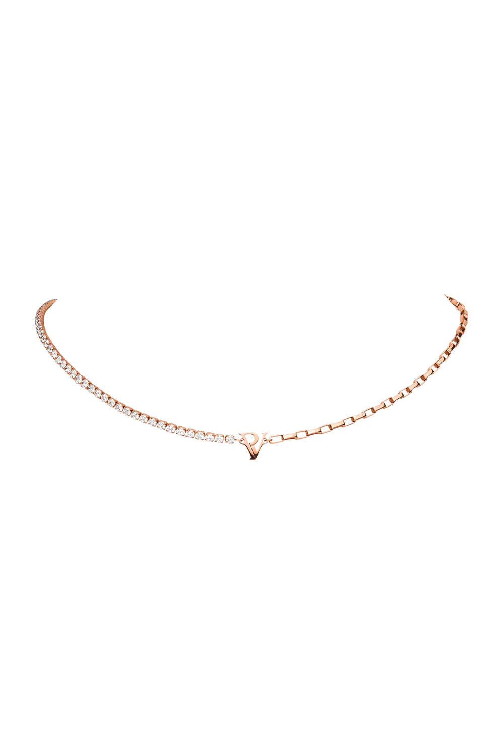 PV Tennis & Chain Necklace 14K Rose Gold Plated