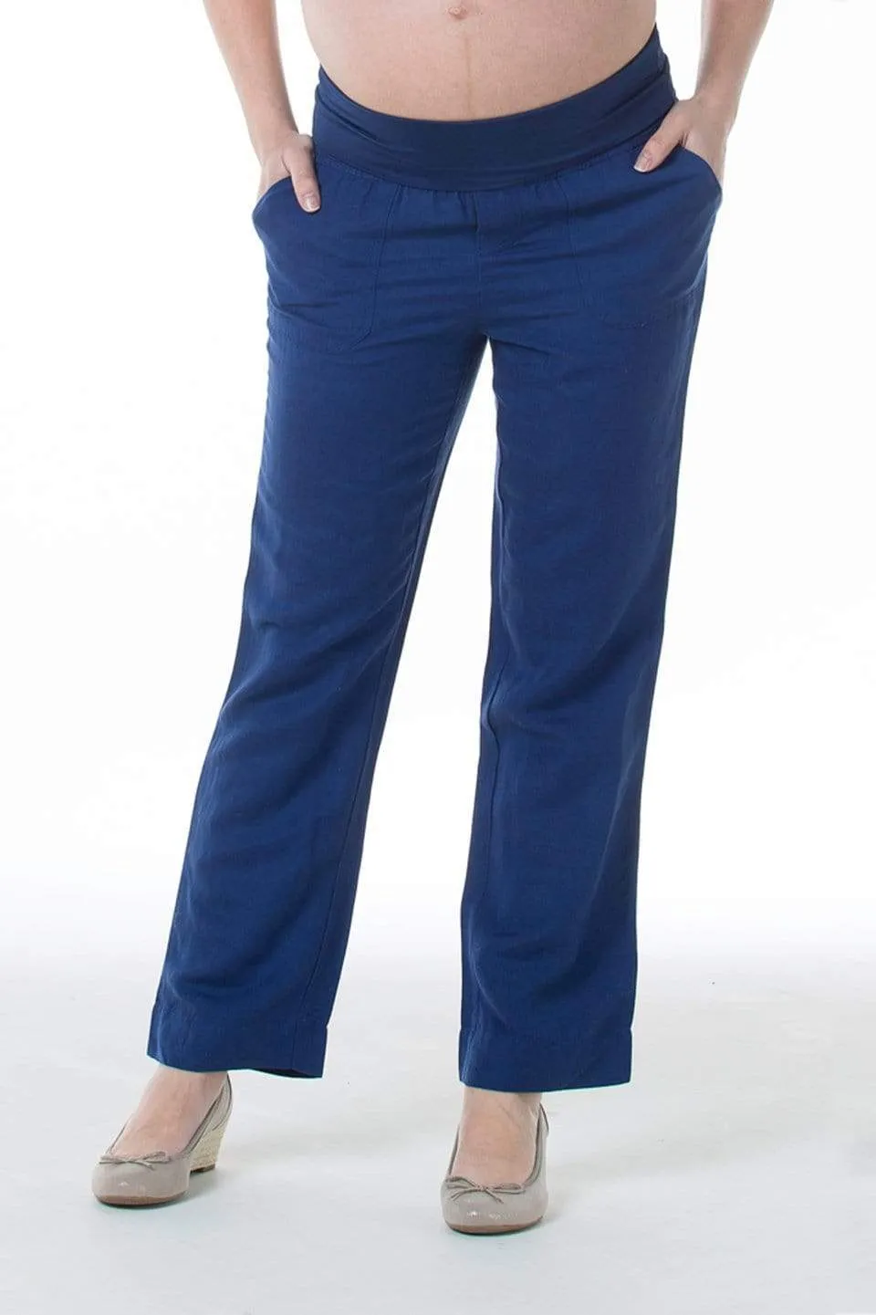 Rita Rayon Linen Maternity Pants Navy