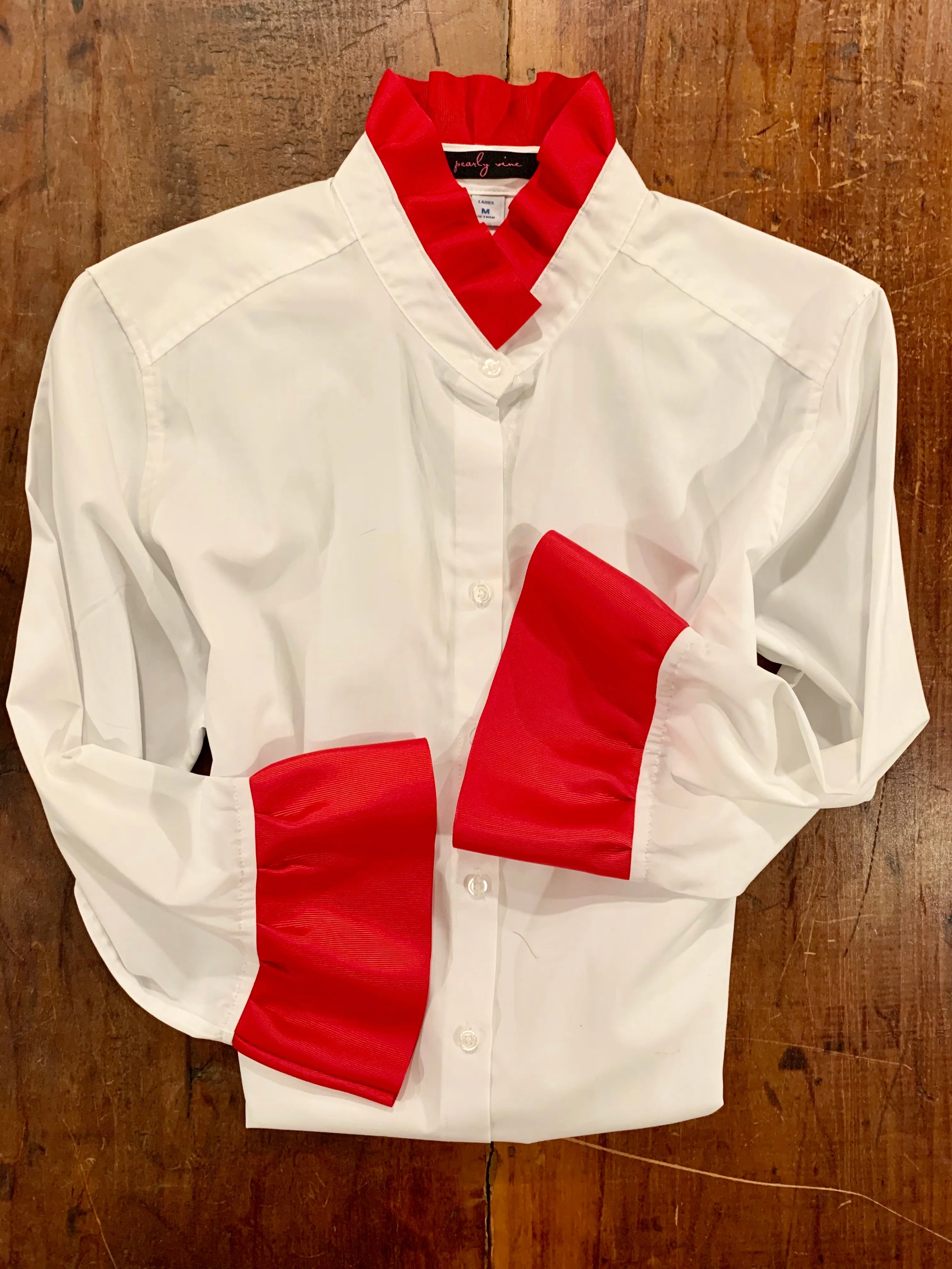 SALE XS ONLY- Barbara Ann Ribbon Trim Shirt - White w Red