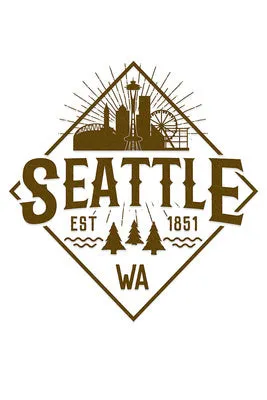 Seattle Diamond Skyline in White, Lantern Press Sticker