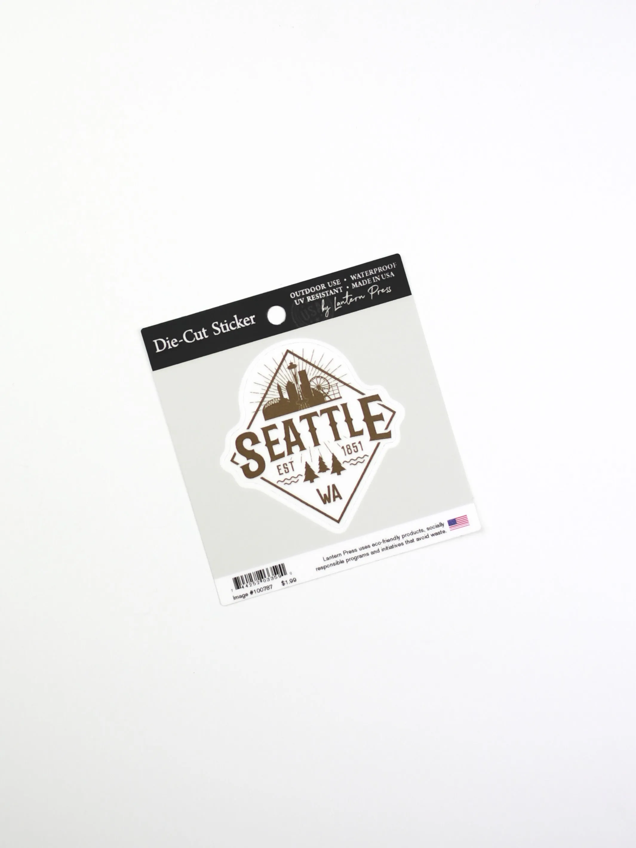 Seattle Diamond Skyline in White, Lantern Press Sticker