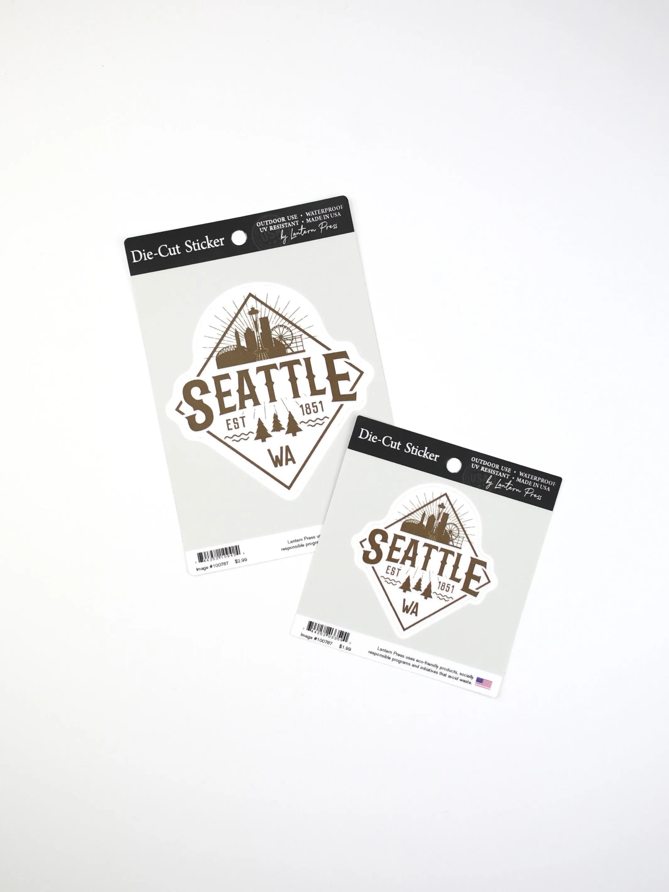 Seattle Diamond Skyline in White, Lantern Press Sticker