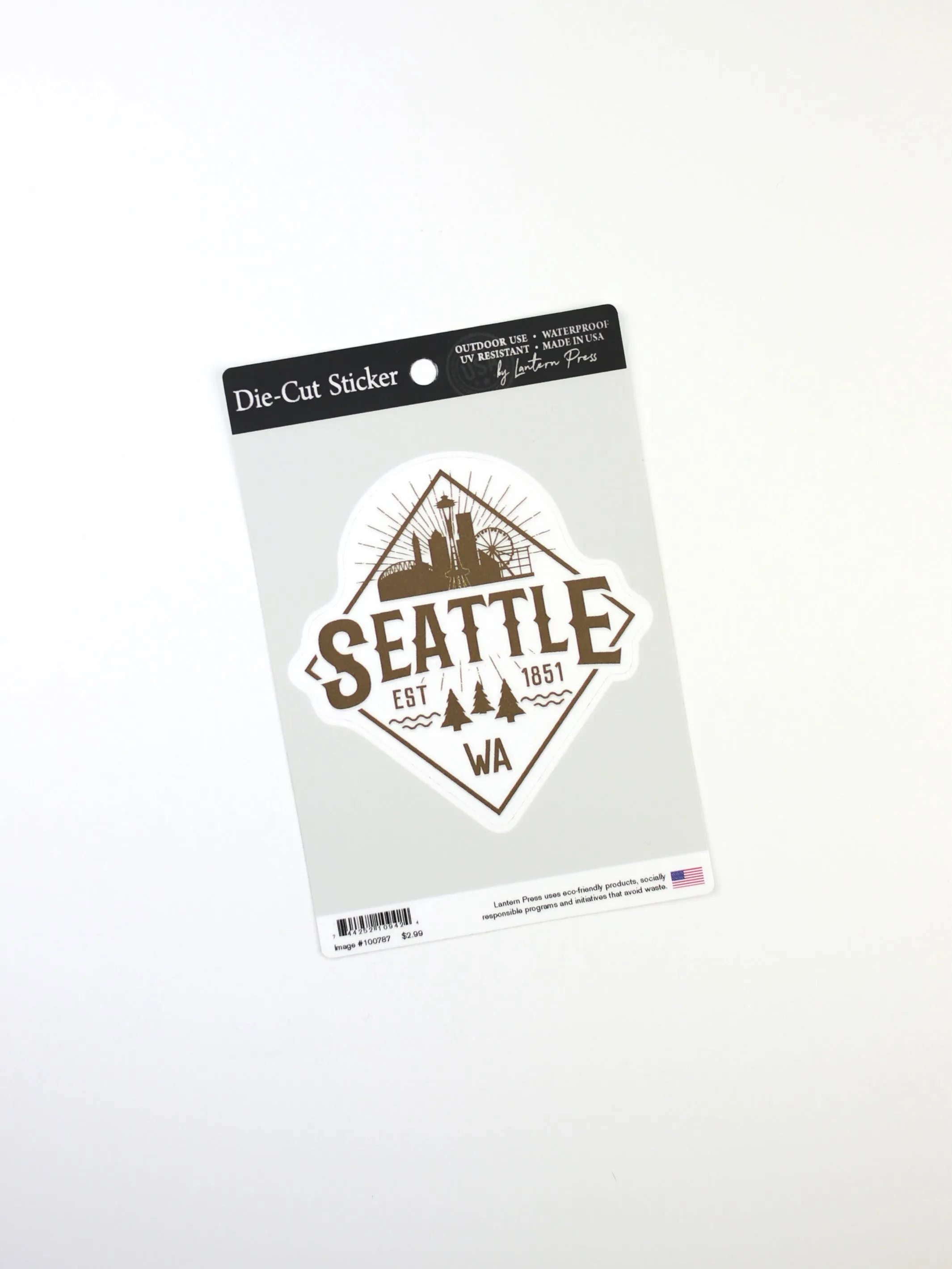 Seattle Diamond Skyline in White, Lantern Press Sticker