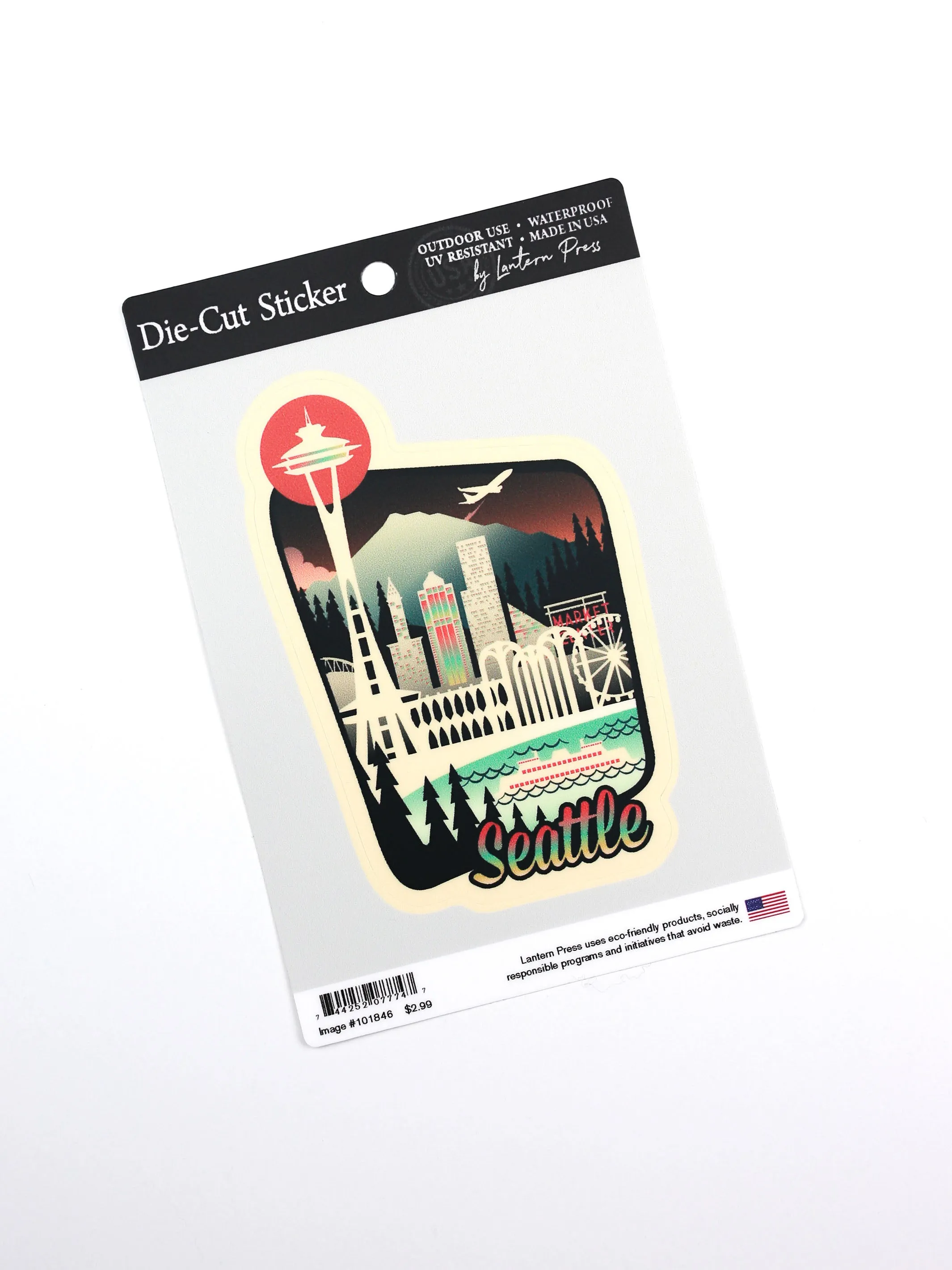 Seattle Retro Skyline Chromatic Series, Lantern Press Stickers