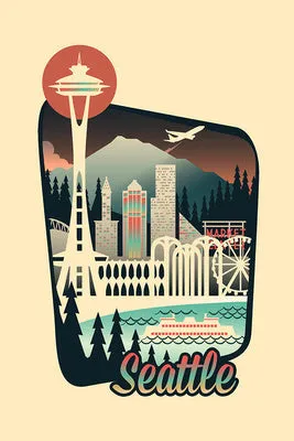 Seattle Retro Skyline Chromatic Series, Lantern Press Stickers