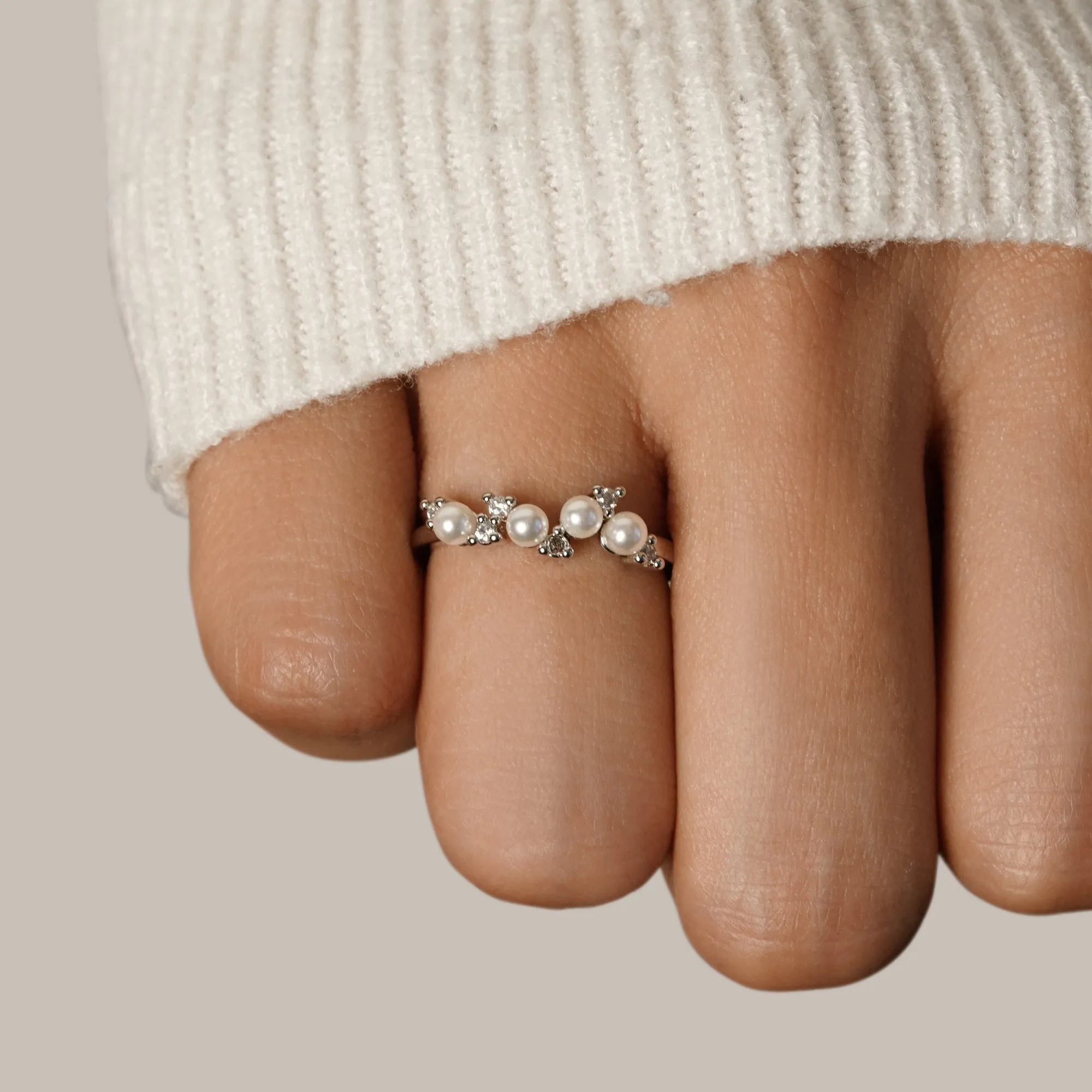 Serena Silver Crystal & Pearl Ring