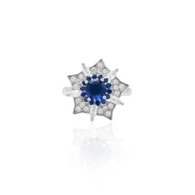 Silver Beautiful Blue Flower Floating Ring