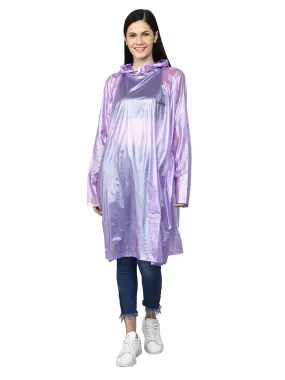 THE CLOWNFISH Avalon Series Womens Waterproof PVC Transparent Self Design Pullover Longcoat/Raincoat with Adjustable Hood (Purple, XX-Large)