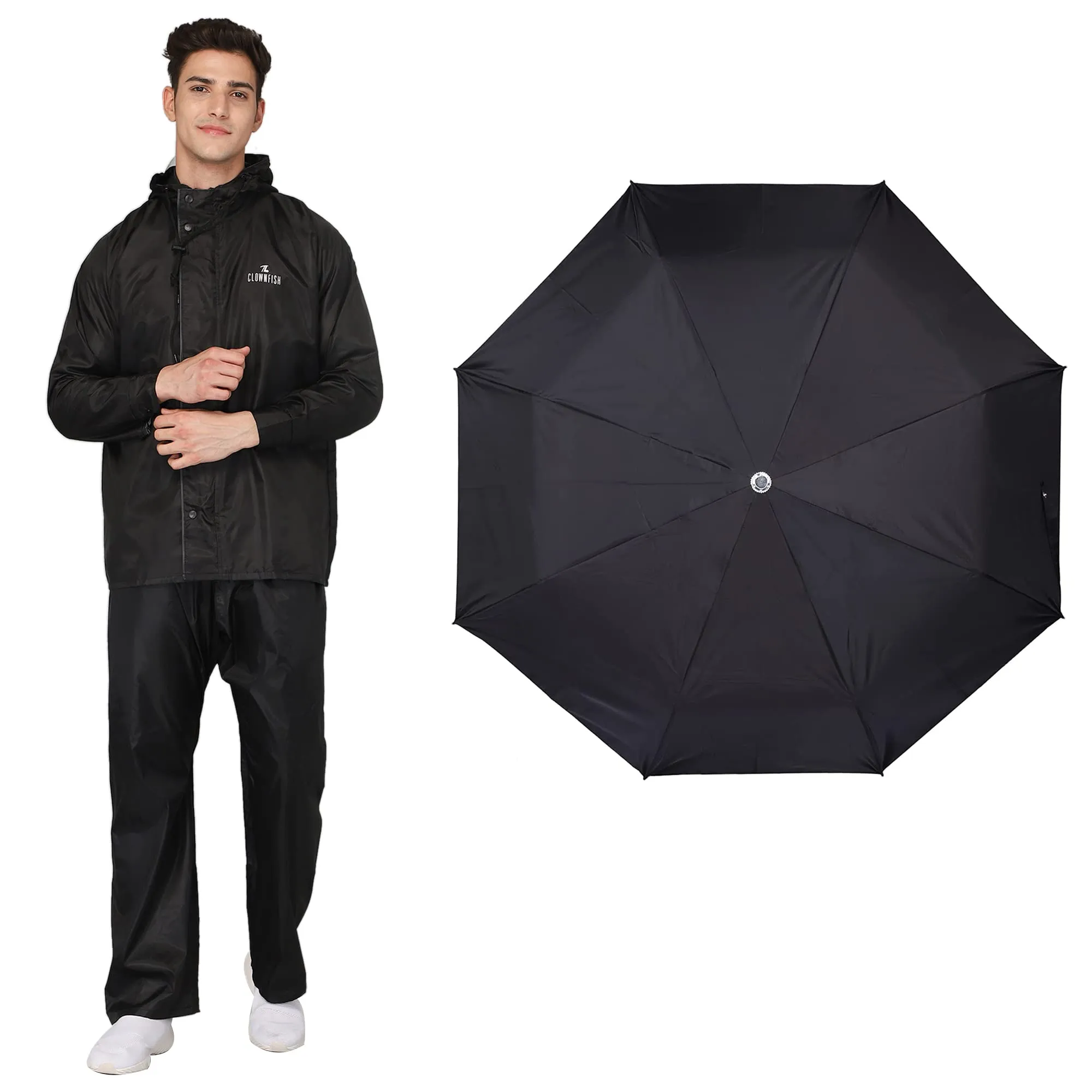 THE CLOWNFISH Combo Of Rain Coat for Men Waterproof Polyester (Black 4XL) Umbrella Savior Series 3 Fold Waterproof Polyester (Black)