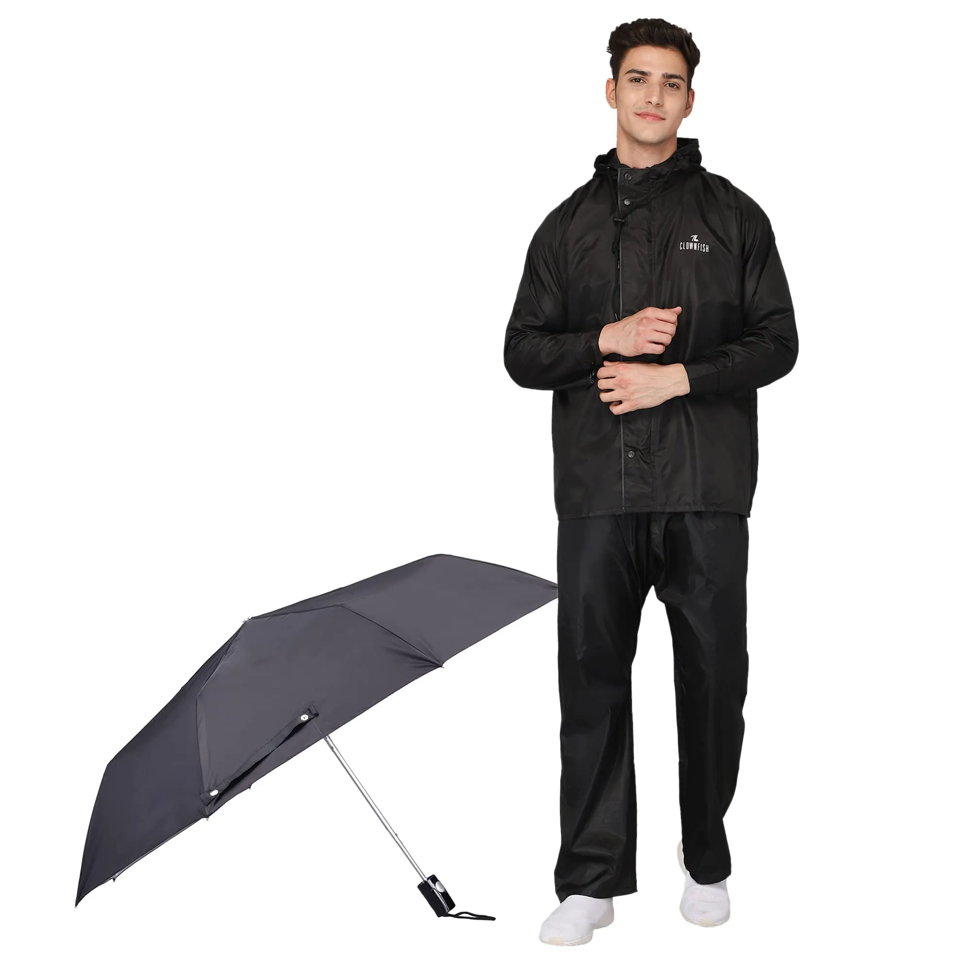 THE CLOWNFISH Combo Of Rain Coat for Men Waterproof Polyester (Black 4XL) Umbrella Savior Series 3 Fold Waterproof Polyester (Black)