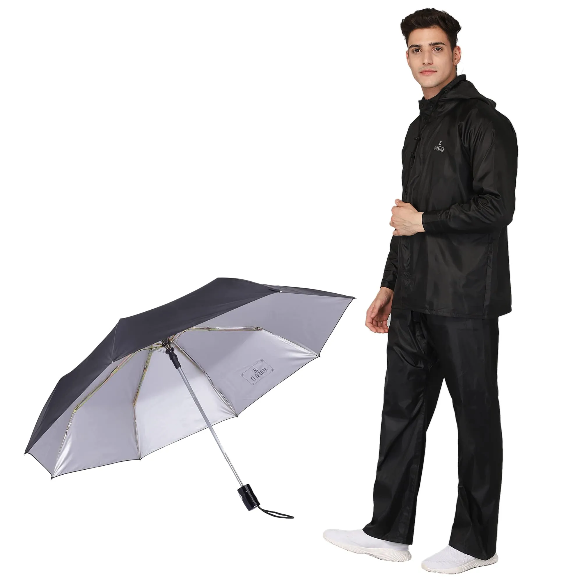 THE CLOWNFISH Combo Of Rain Coat for Men Waterproof Polyester (Black 4XL) Umbrella Savior Series 3 Fold Waterproof Polyester (Black)