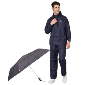 THE CLOWNFISH Combo Of Rain Coat for Men Waterproof Polyester (Blue 4XL) Umbrella 3 Fold Waterproof Pongee (Checks Design- Dark Pink)