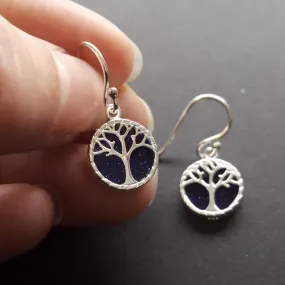 Tree Of Life Dangle Earrings, Blue Goldstone - Sterling Silver