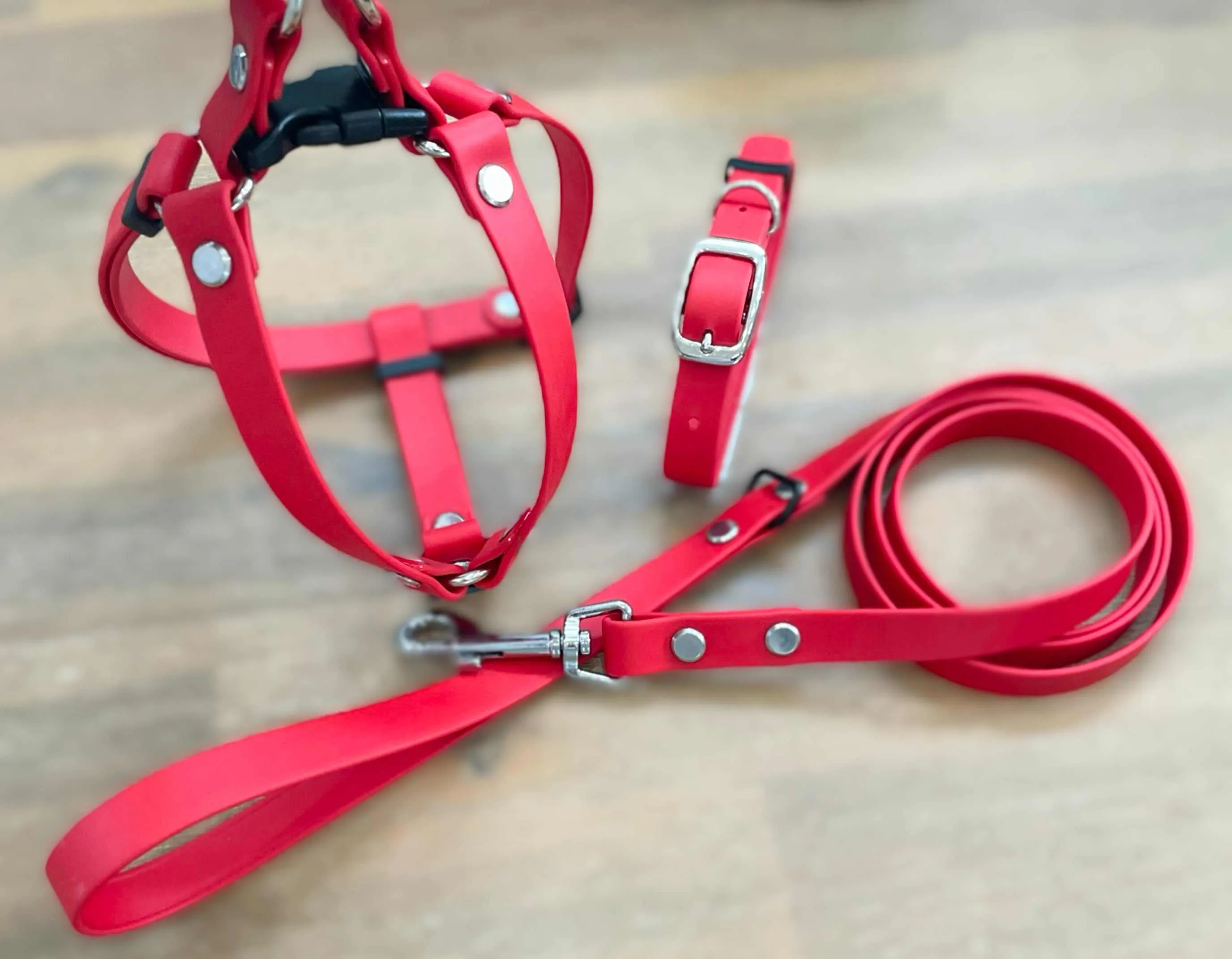 Waterproof Dog Harness Set: Adjustable Biothane Harness, Collar, and Leash Combo for Active Pups