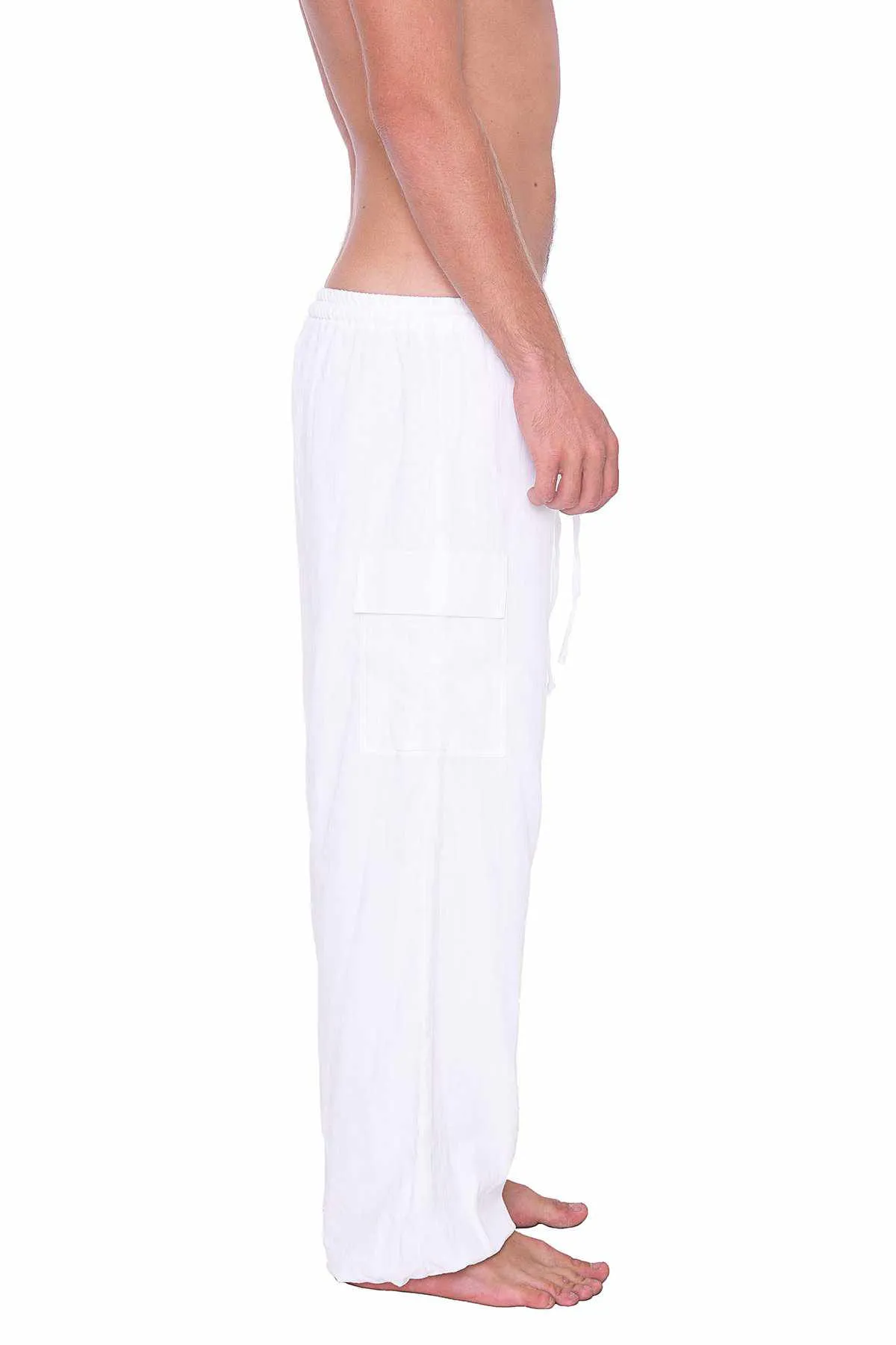 White Cotton Pants w/ Elastic Ankles