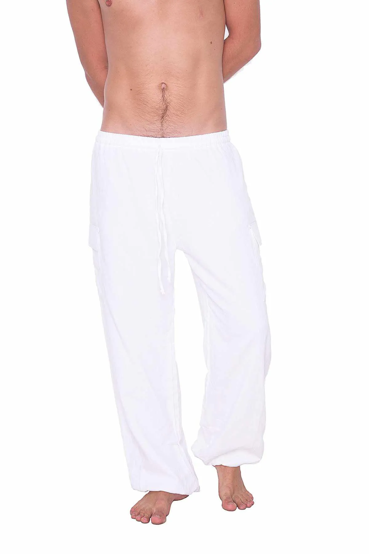 White Cotton Pants w/ Elastic Ankles