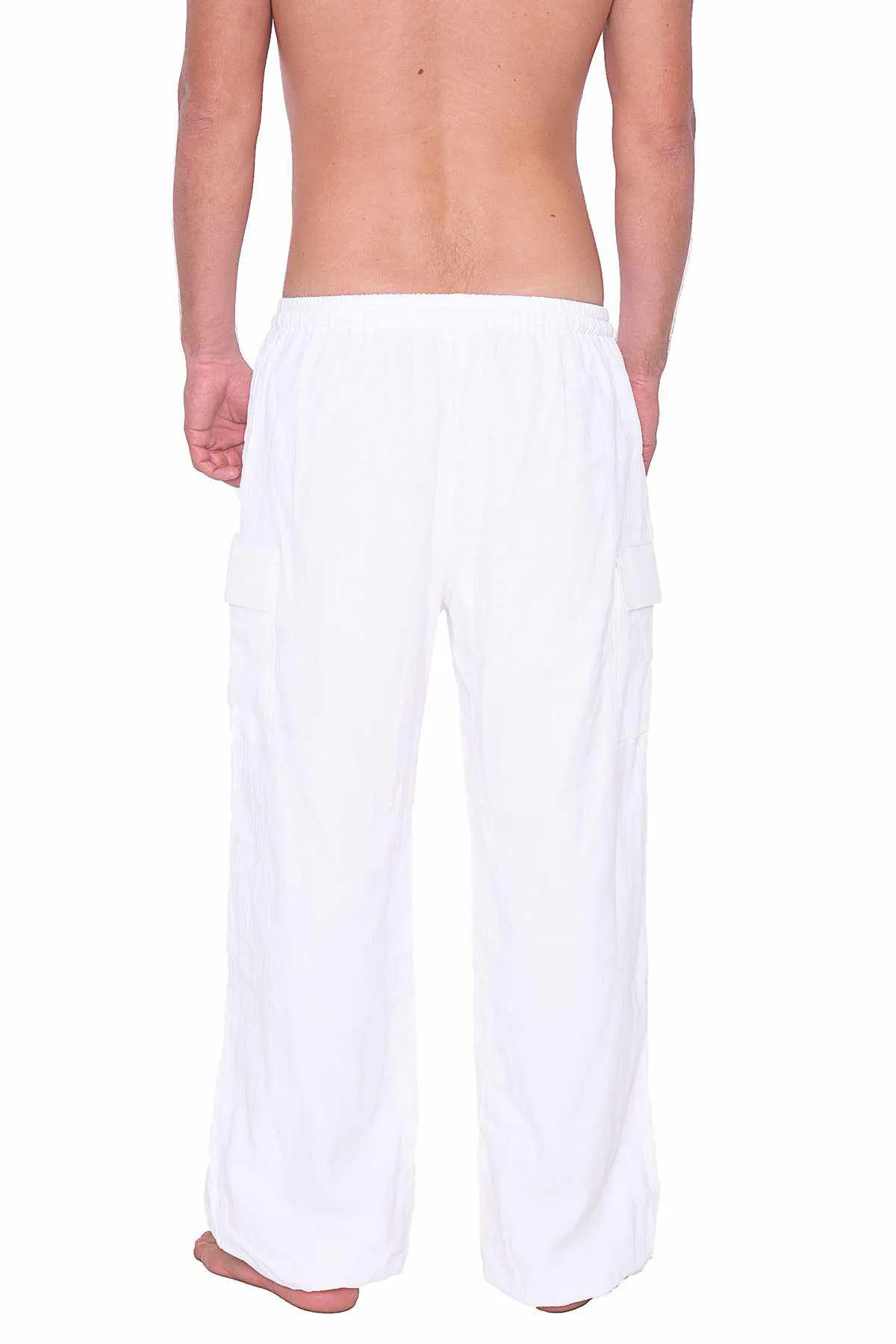 White Cotton Pants w/ Elastic Ankles