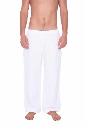 White Cotton Pants w/ Elastic Ankles